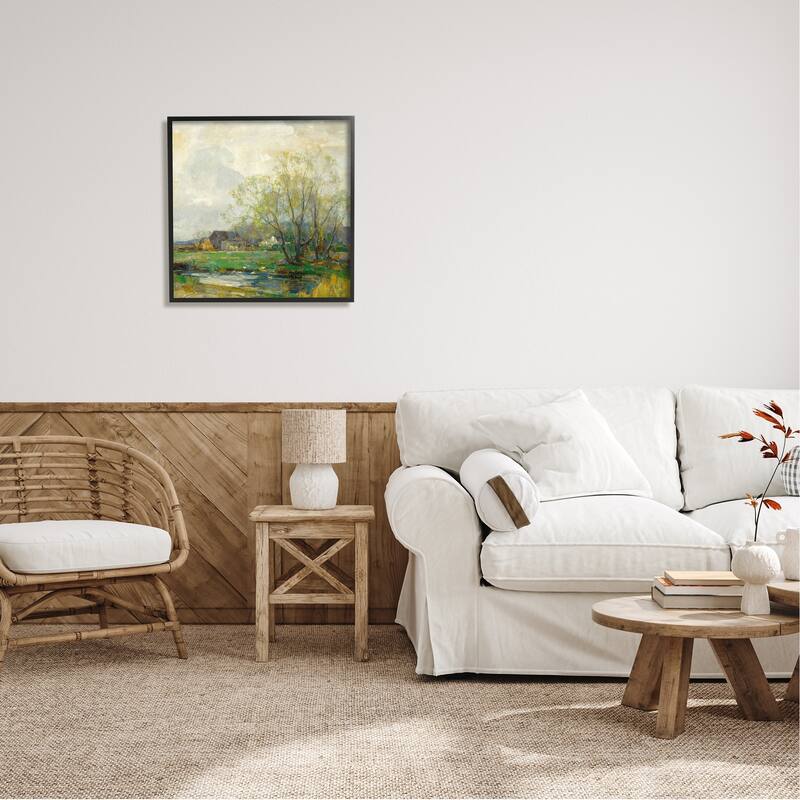 Stupell Tranquil Countryside Marsh Distant Farm Land Trees Framed Wall Art - Green