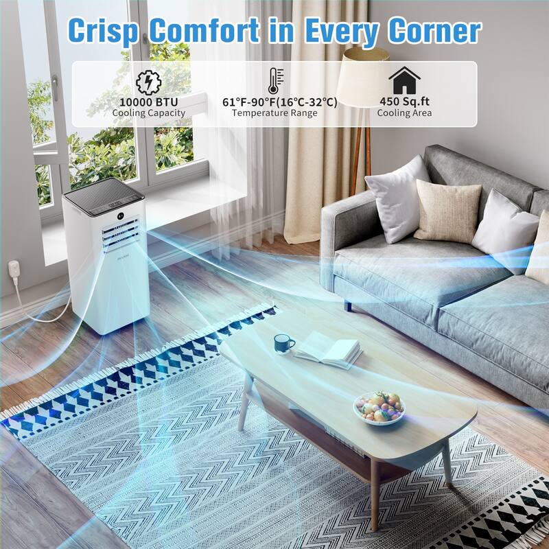 Compact 10000 BTU Portable AC Unit with Dehumidifier & Fan, Sleep Mode, Quiet Operation