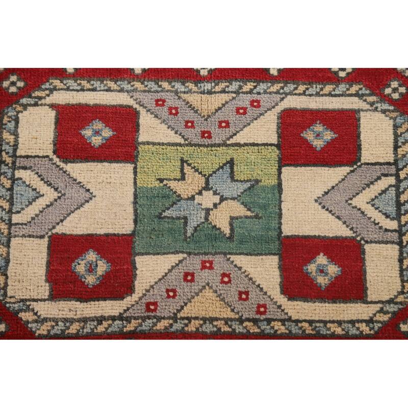 Geometric Kazak Area Rug Hand-Knotted Wool Carpet - 5'0" x 6'5"