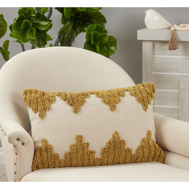Throw Pillow With Tufted Design, 13"x20" - Feather Down - Chartreuse