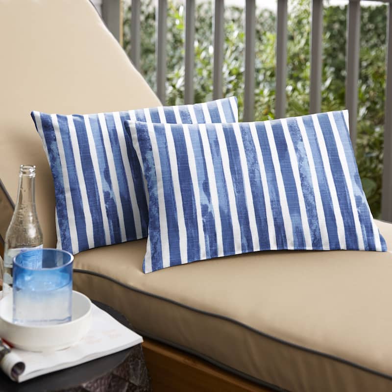 Sorra Home Blue and White Stripe Indoor/Outdoor Knife Edge Lumbar Pillows (Set of 2) - 20 x 13 x 6 - Nelson Commodore Blue