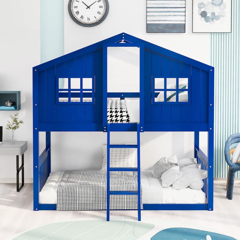 Twin Over Twin House Bunk Bed With Ladder