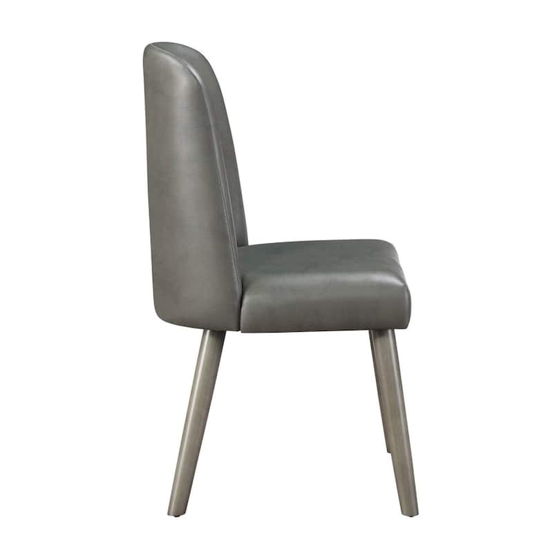 Set of 2 PU Side Chairs with Padded Seat and Back, Gray and Gray Oak