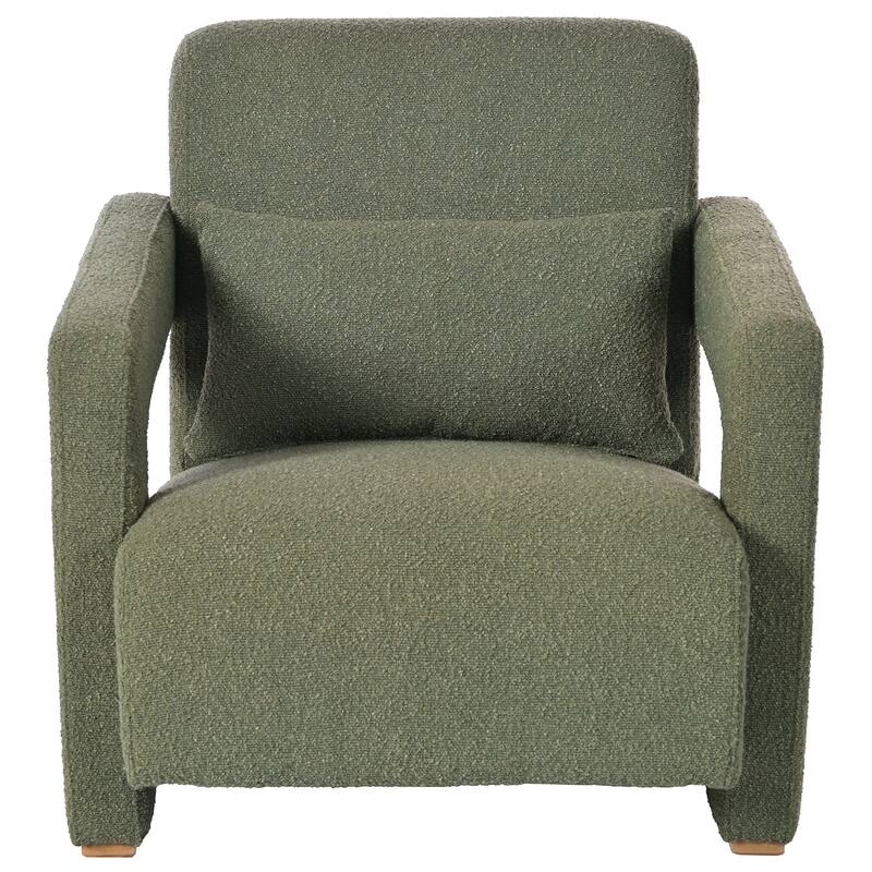 Boucle Fabric Accent Chair Set of 2 with Right-Angle Armrests, Ergonomic Lumbar Support, and Square Wooden Legs