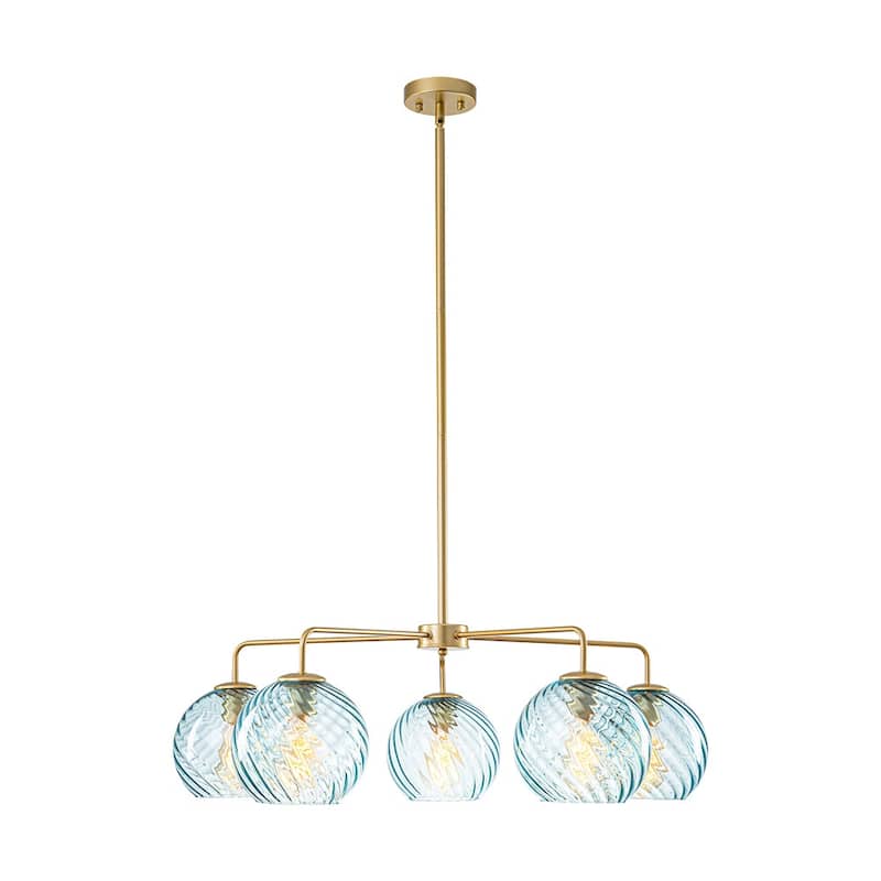 5-Light Blue Swirled Glass Globe Bubble Round Chandelier 35in
