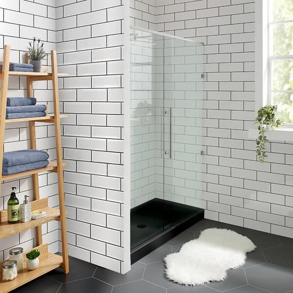 Shop Voltaire 48 X 36 Acrylic Black Single Threshold Center Drain Shower Base On Sale Overstock 29583339