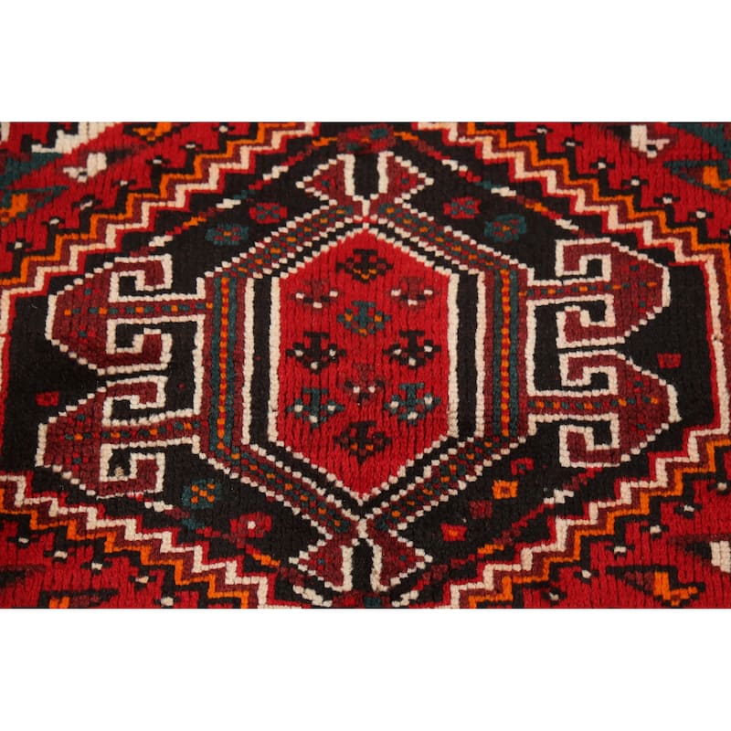 Hand Knotted Oriental 100% Wool Carpet Traditional Tribal Red Shiraz Area Rug - 4' 10'' X 3' 7''