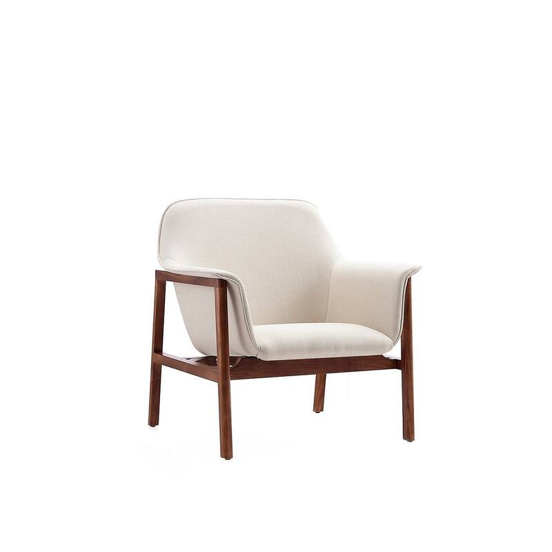 Manhattan Comfort Miller Walnut Linen Weave Accent Chair - Cream