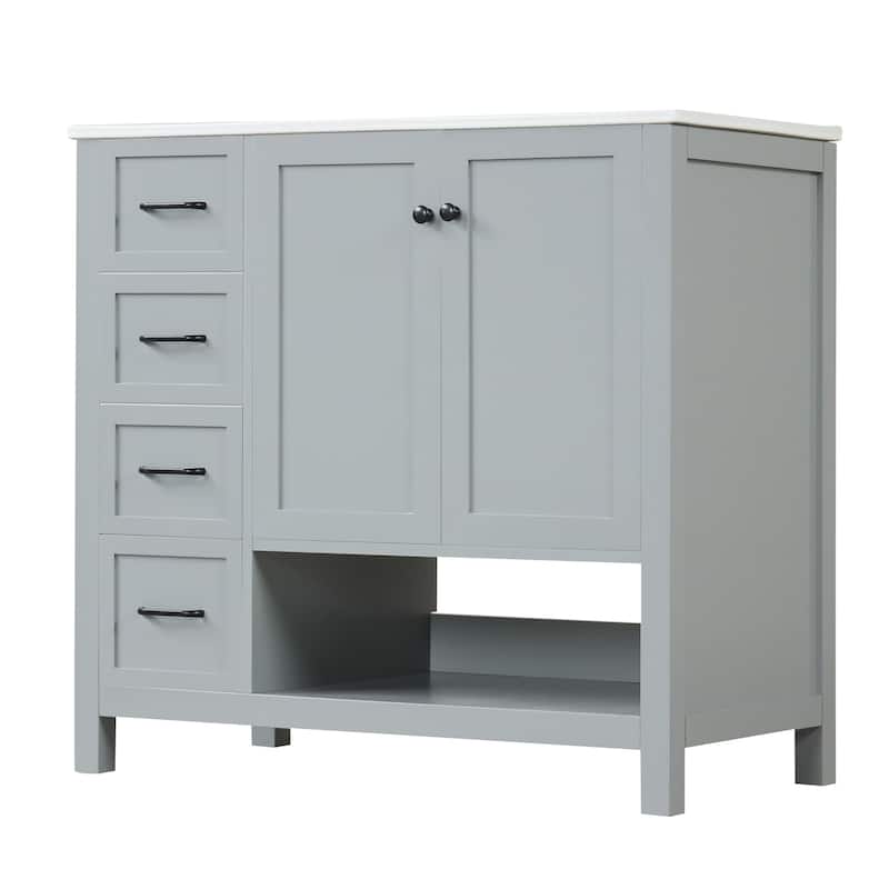 36"Bathroom Vanity with Sink Top, Bathroom Vanity Cabinet with Two Doors and Two Drawers, Solid Wood, Open shelf, MDF Boards