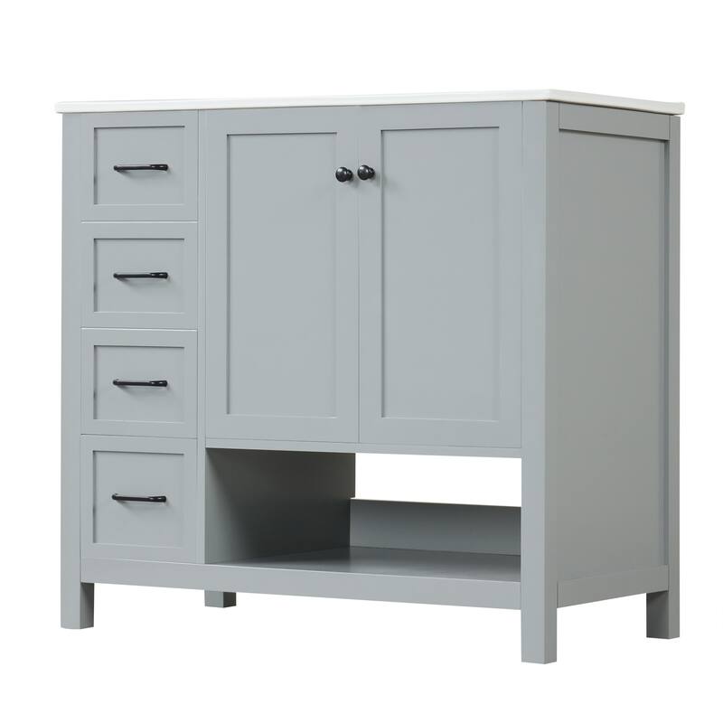 Bathroom Vanity with Ceramic Sink, Bathroom Storage Cabinet with 2 Drawers, Bathroom Vanity with 1 Tip-Out Drawer and 1 Door