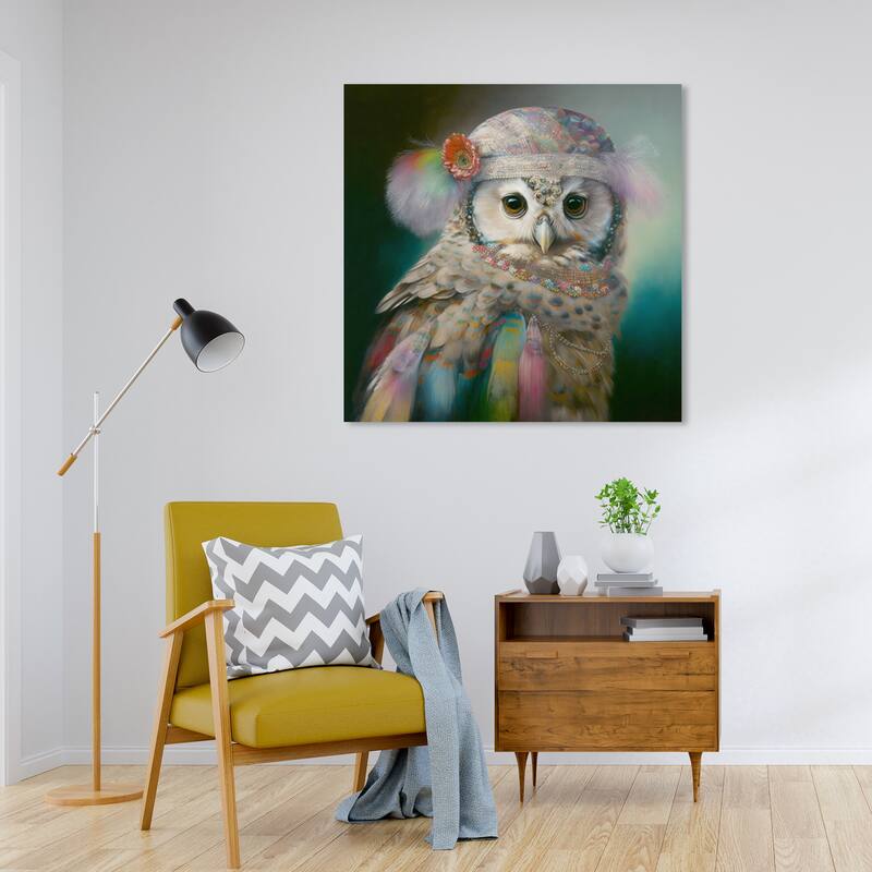 Wynwood Studio Canvas Animals Owlette IV White and Cream White Traditional Wall Art Canvas Print - White, Blue - 30 x 30