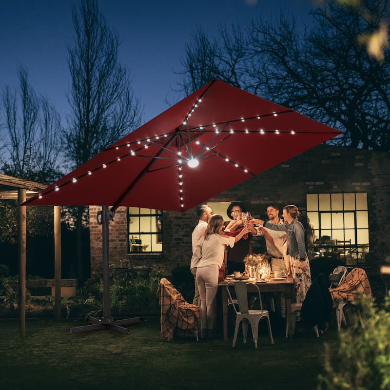 Pellebant 11X11 FT Outdoor Square Cantilever Patio Umbrella Solar LED Lighted