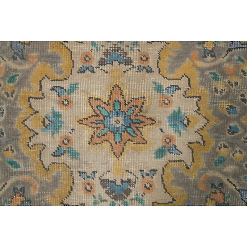 Hand Knotted Oriental 100% Wool Carpet Traditional Floral Beige & Ivories Tabriz Area Rug - 9' 10'' X 6' 6''