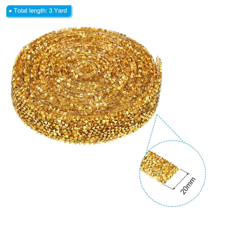 3 Yards Resin Rhinestone Ribbon Crystal Strips Hot Melt Adhesive - Golden - 20mm