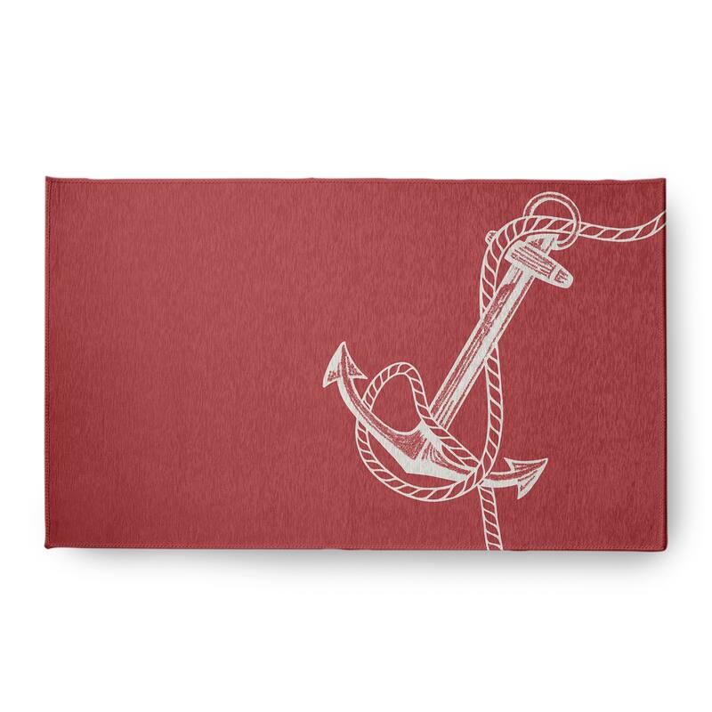 Anchored Nautical Chenille Rug - Ligonberry Red - 18" x 30"
