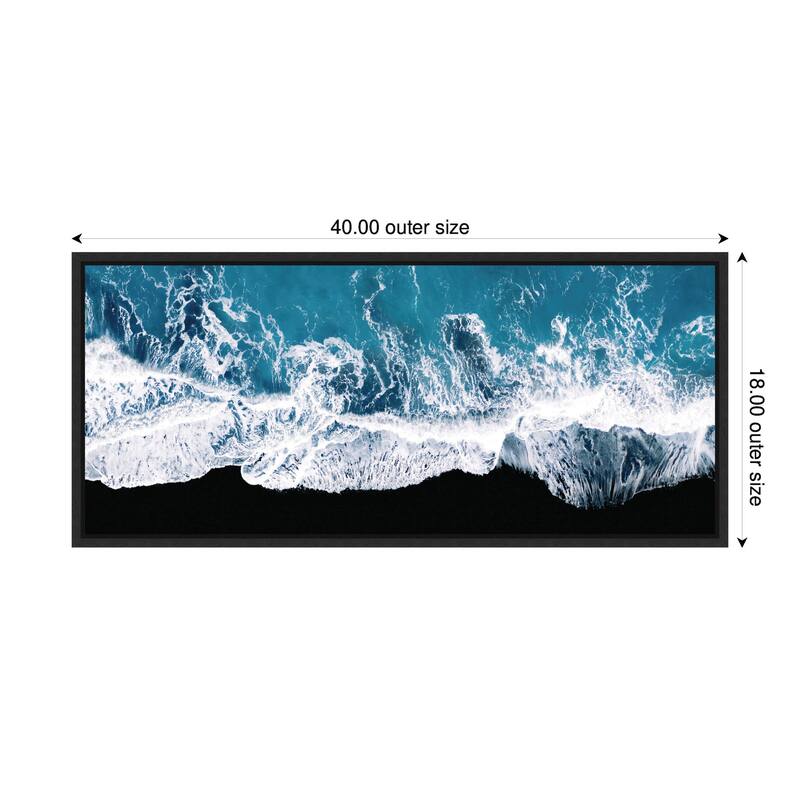 Kate and Laurel Sylvie Minimalist Ocean Waves on the Black Beach in Iceland Framed Canvas by Michael Schauer