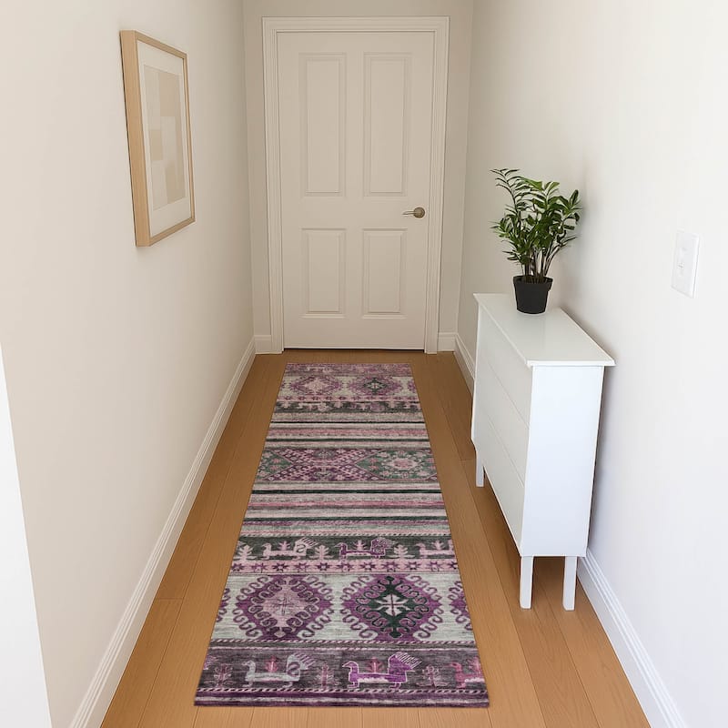 Premium Washable Super Soft Boho Global Mayfield Rug - Purple - 2'3" x 7'6"