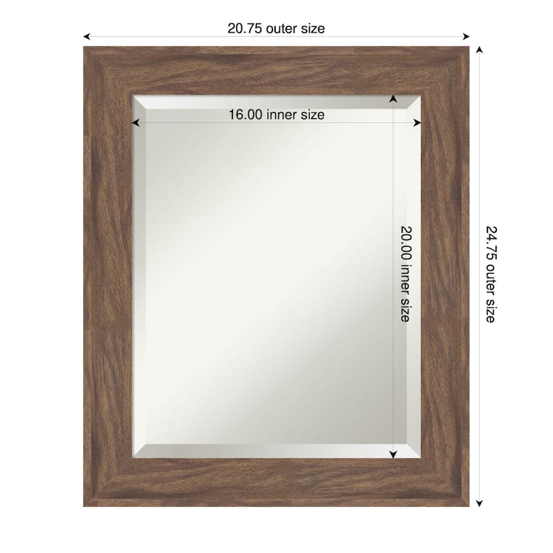Pia Medium Brown Beveled Framed Bathroom Vanity Wall Mirror - Pia Medium Brown - 21 x 25 in