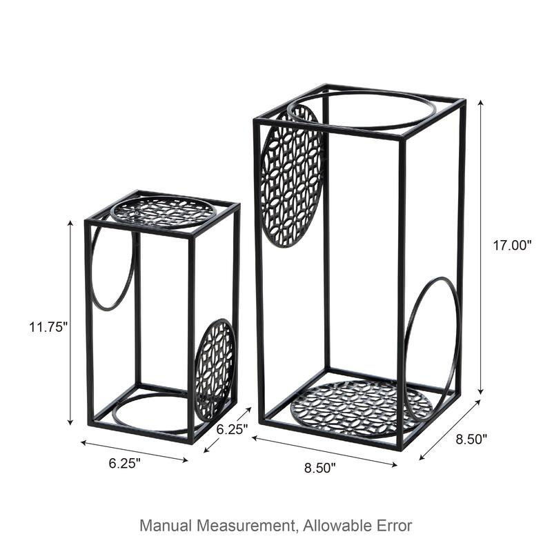 Glitzhome Set of 2 Black Metal Wire Rectangular Nesting Planter Stand Side Table