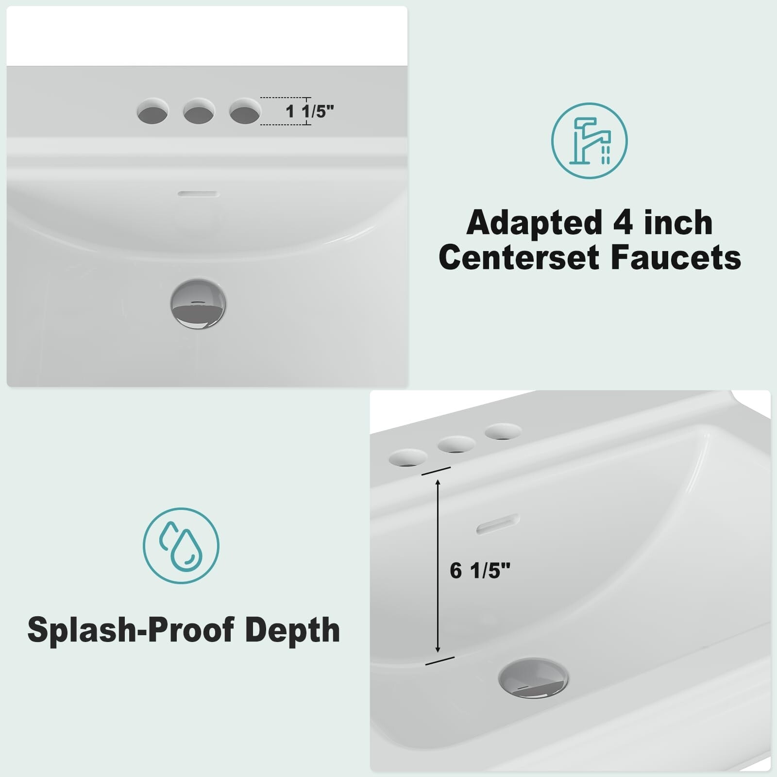 Miuara Pedestal Sink 23 Inch - 3 Hole Porcelain Pedestal Sink Combo For Bathroom, 23"Dx19"Wx36"H, Bone Color, With Backsplash, 1 Overflow Hole & 3 Faucet Hole - View #3