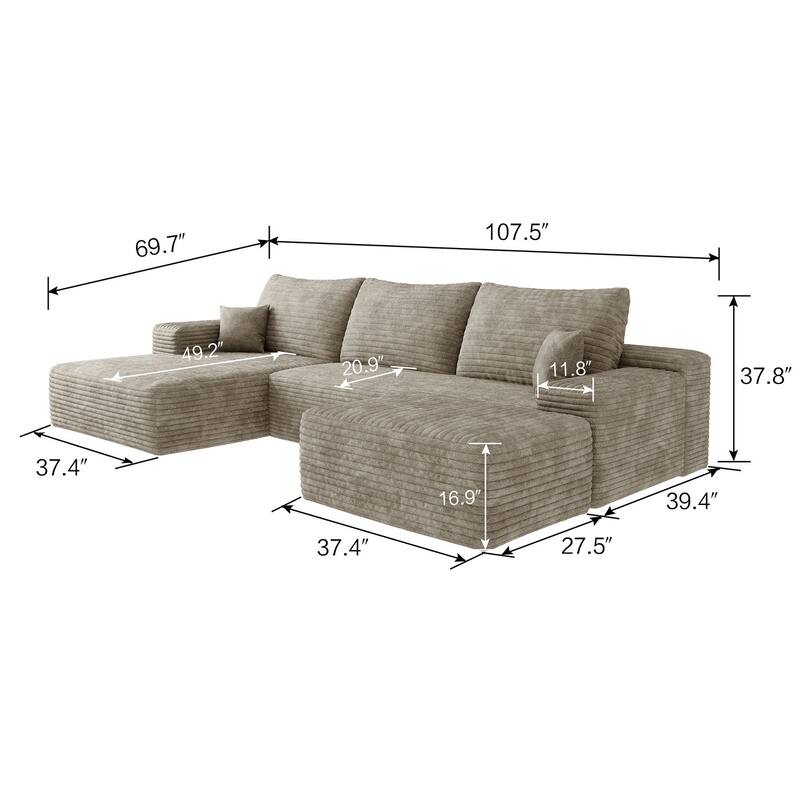 Sofa 107-in Casual Camel 3 -seater Left Reclining Sectional with 1 Ottoman - 8' x 10'