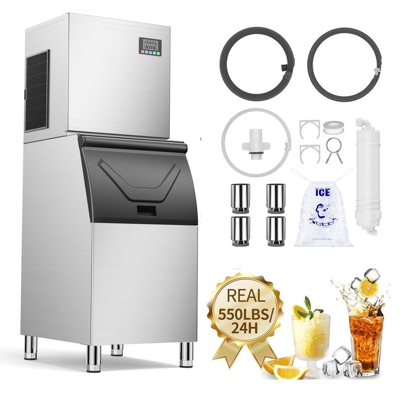 Commercial Ice Machine Industrial 550LBS/1 Day Ice Maker with 350 Storage Bin