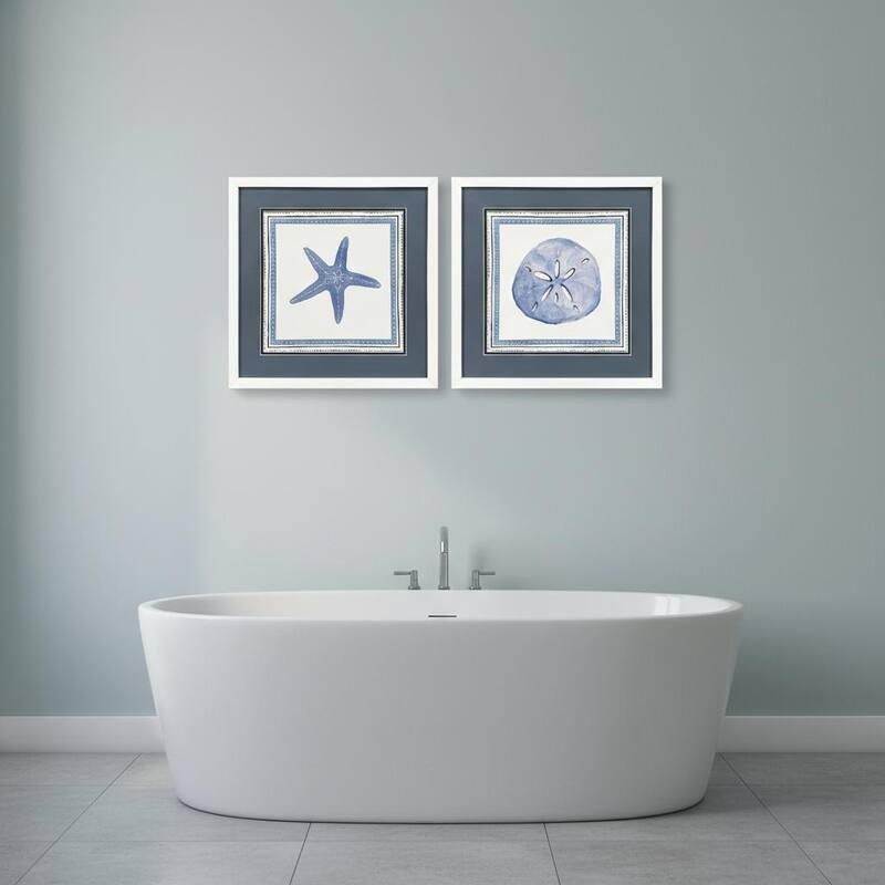HomeRoots Set Of Two Seaside Blues II White Framed Wall Art - 17.00 in. x 17.00 in.  x 2.00 in.