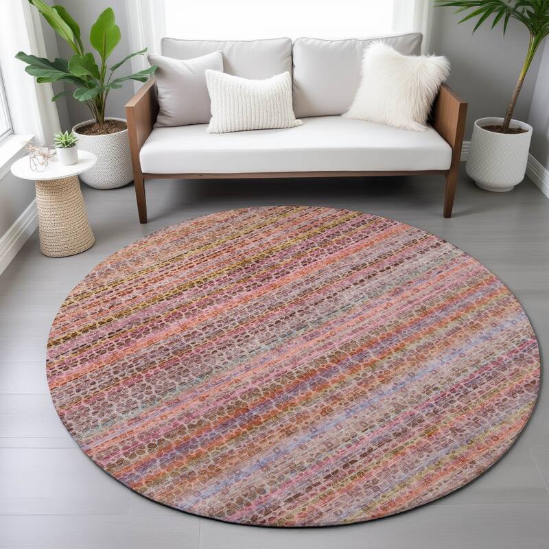 Machine Washable Indoor/Outdoor Transitional Striped Chantille Rug