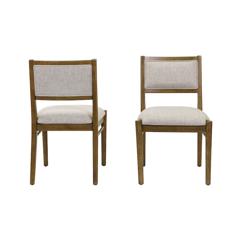 Two Wood Modern Upholstered Back Chairs, Dining Seats, Brown