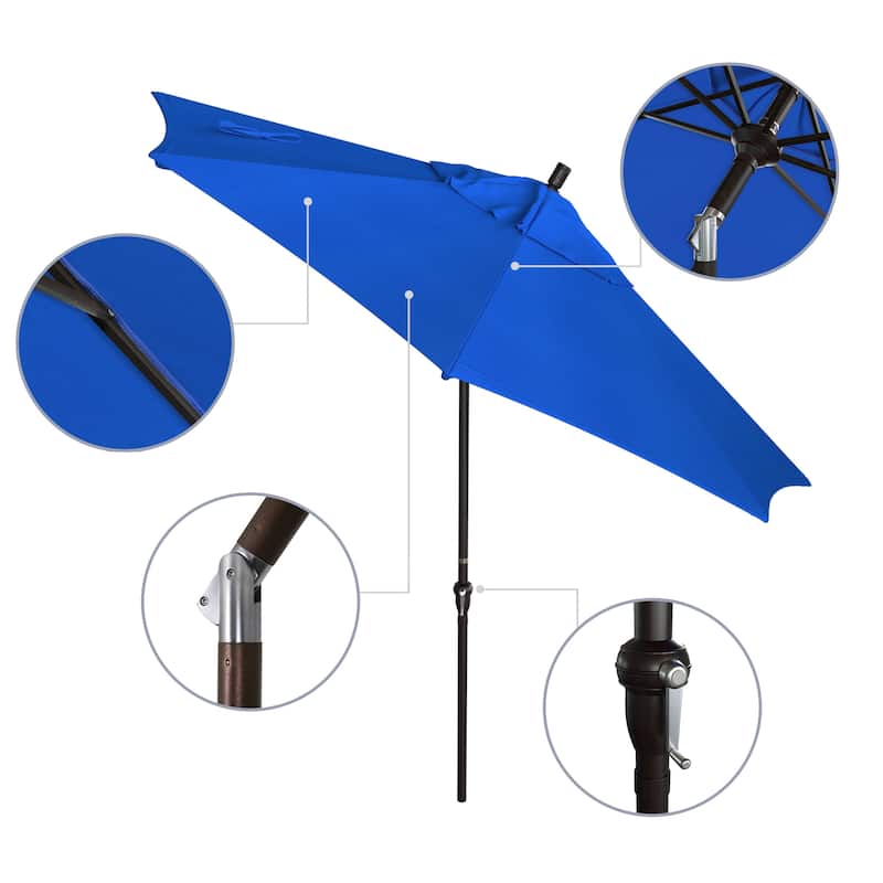 California Umbrella 9' Sunset Series Patio Umbrella Bronze Aluminum Frame and Ribs, Crank Lift Auto Tilt, Olefin Royal Blue