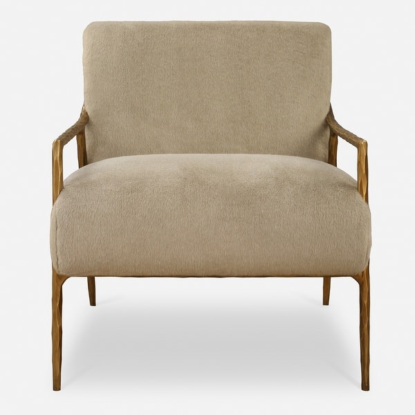 slide 2 of 8, Solid Accent Chair with Armrest - 32" - Tan and Gold