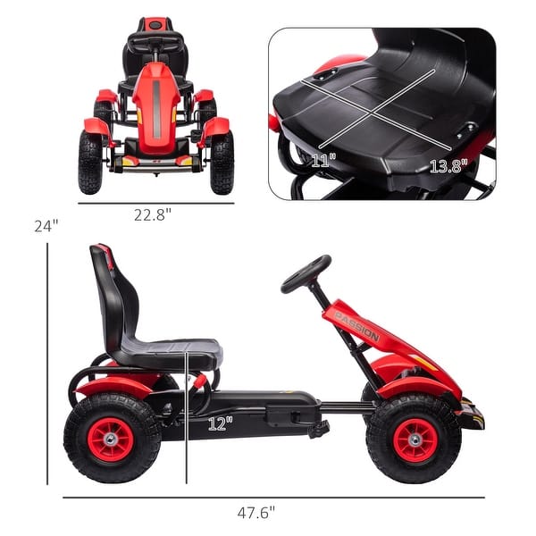 Adjustable Pedal Go Kart for Kids, 3-Wheel Pedal Car with Handbrake, Reverse Drive & Shock-Absorbing Rubber Tires, Ages 5-12
