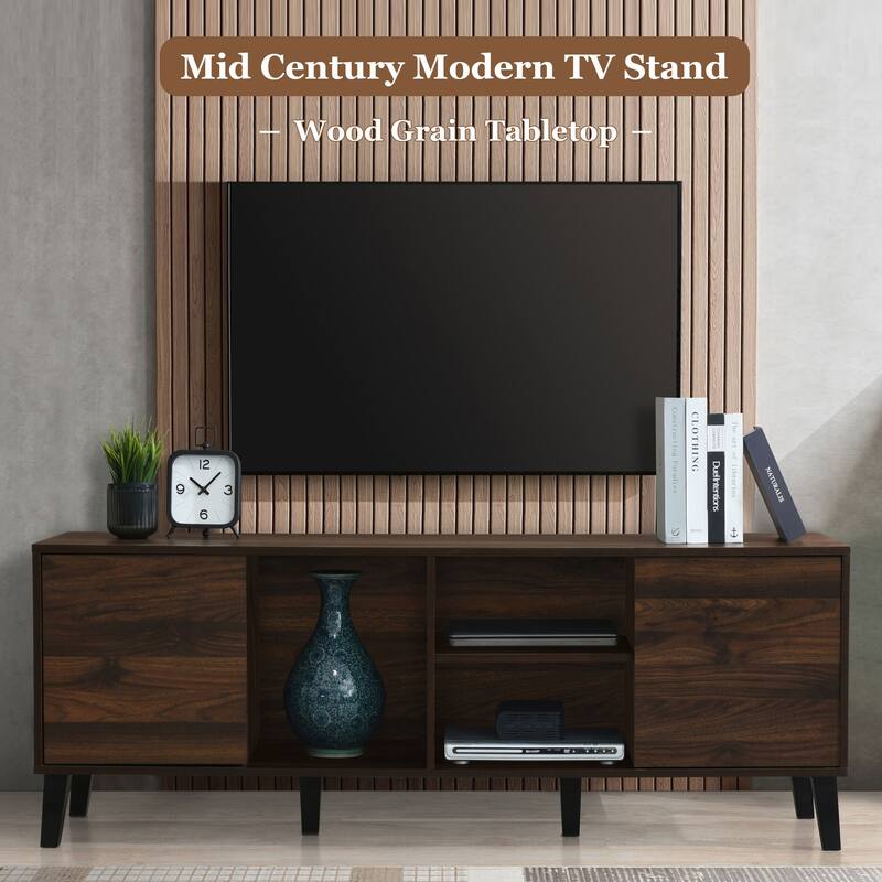 Mid Century TV Stand with 2 Cabinets