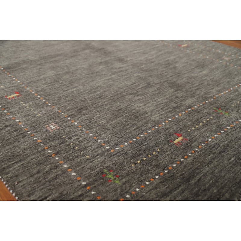 Tribal Gabbeh Area Rug Hand-Knotted Grey Modern Wool Carpet - 5'1" x 7'8"