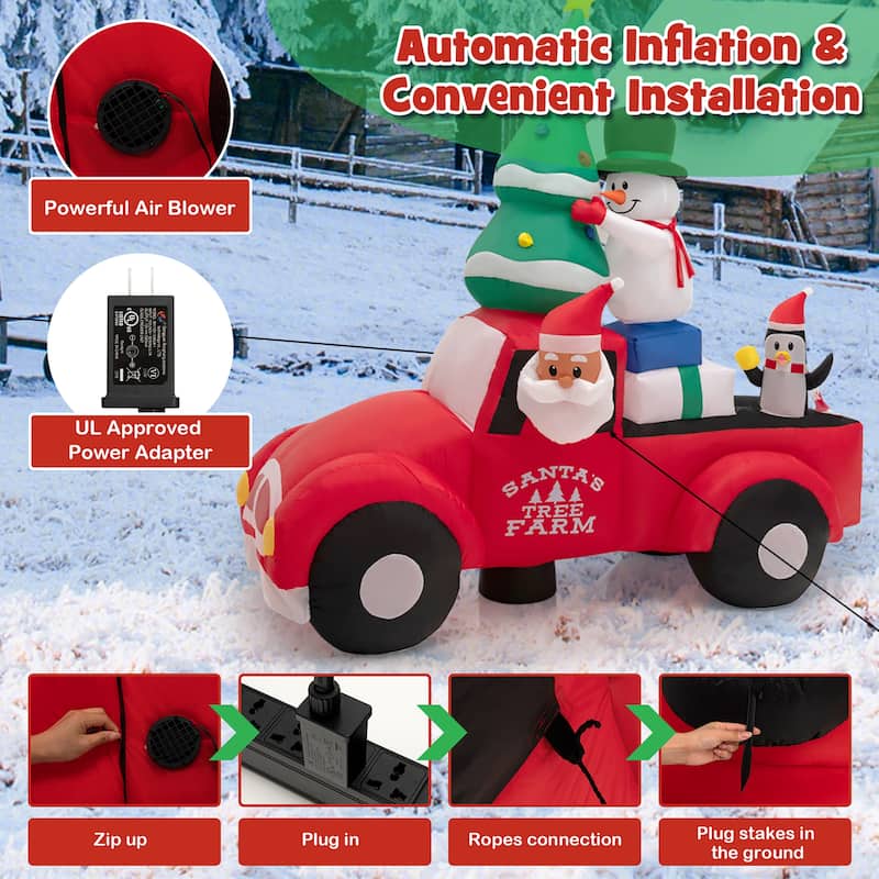 8FT Wide Inflatable Santa Claus Driving a Car w/ LEDs & Air Blower