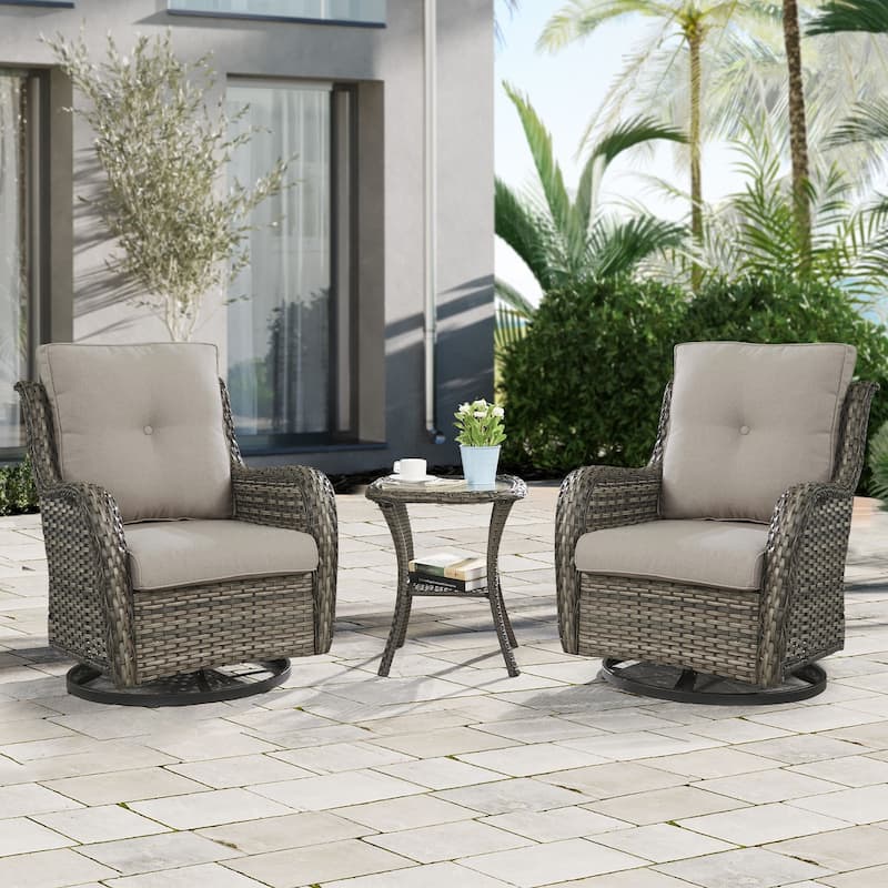 Gymojoy 5-piece Outdoor Wicker Swivel Rocking Chair Table with Ottoman