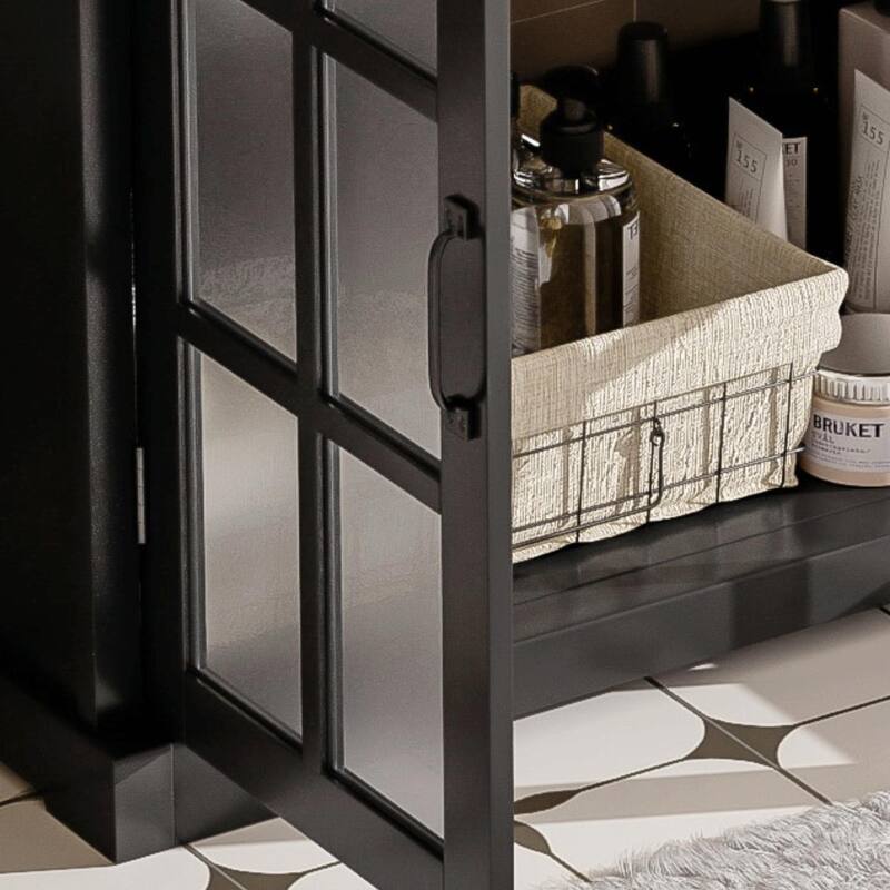 30" Modern Bathroom Vanity with Ceramic Sink, Bathroom Vanity Cabinet with Tempered Blurred Glass