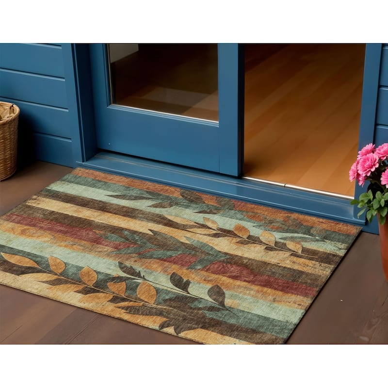 HomeRoots Floral Transitional Rectangle Outdoor Rug - 3' x 5'