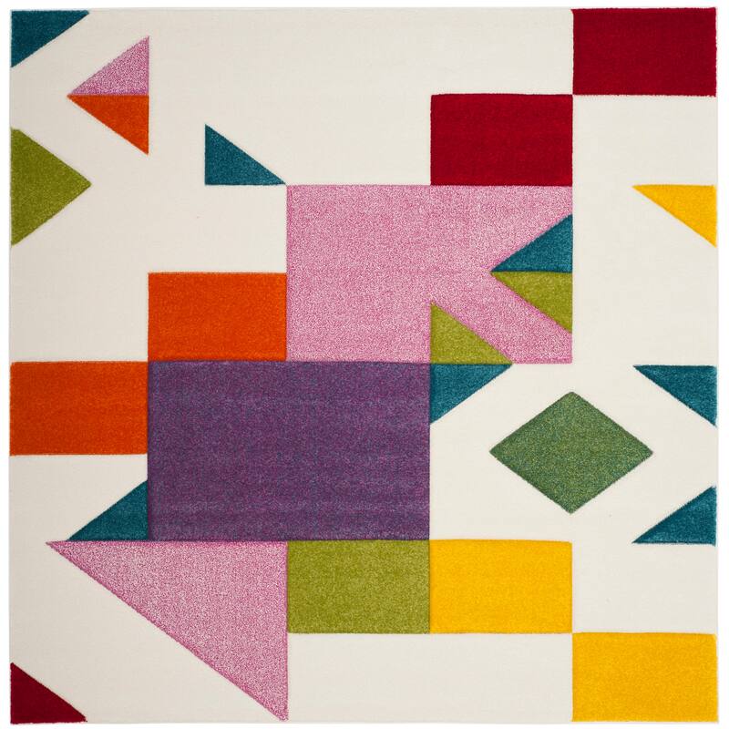 SAFAVIEH Hollywood Ilva Mid-Century Modern Abstract Rug - 6'7" Square - Ivory/Rose