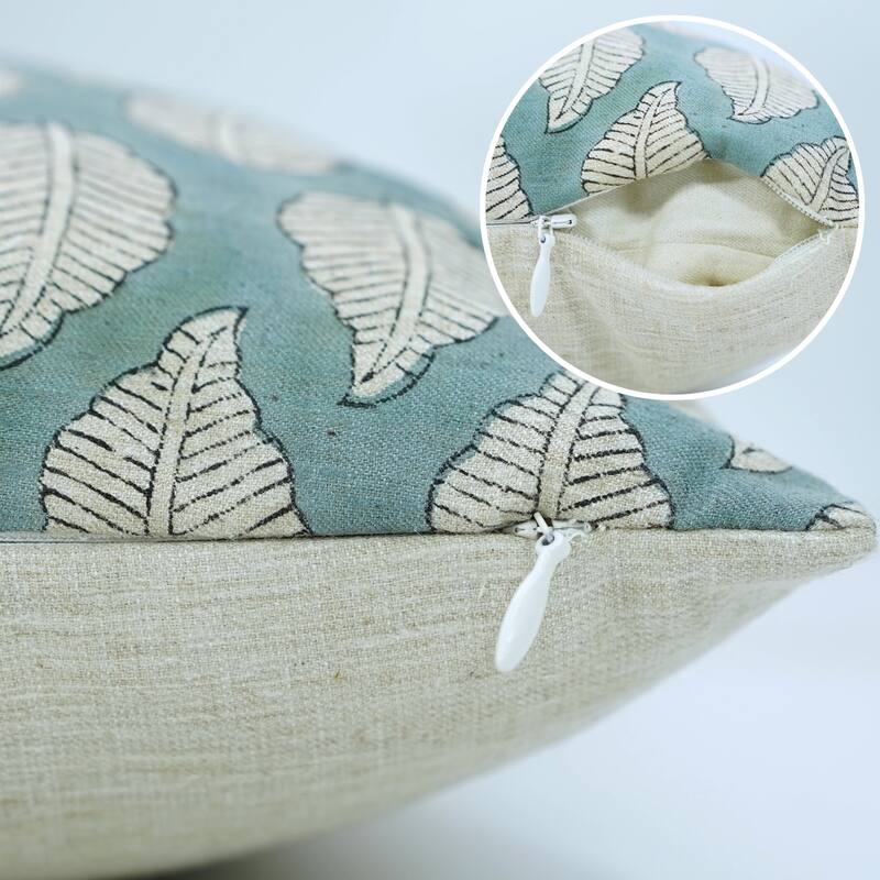 Fabdivine Vintage Leaf, Floral Pillow Cover for Chairs, Sofa, Bed or Living Room 12x20 Inch Light Blue Farmhouse Décor, Panchi