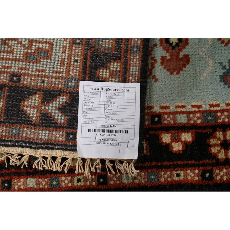 Khotan Indian Accent Rug Hand-Knotted Wool Carpet - 2'11"x 5'1"