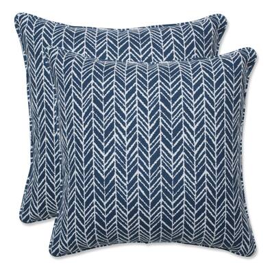 Pillow Perfect Outdoor Herringbone Ink Blue 16.5-inch Throw Pillow (Set of 2) - 16.5 X 16.5 X 5 - 16.5 X 16.5 X 5