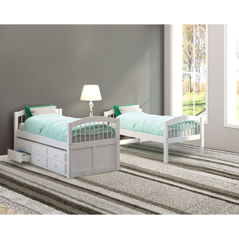 Twin over Twin Wood Bunk Bed with Trundle and 3 Storage Drawers