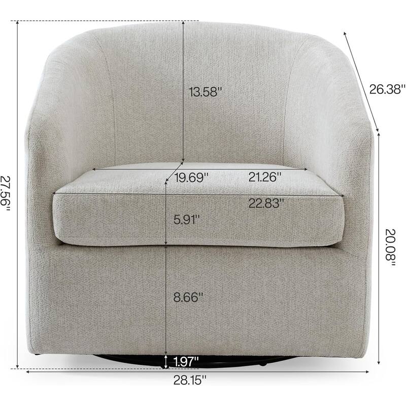 Swivel Accent Chair, Upholstered Fabric Barrel Chair for Living Room