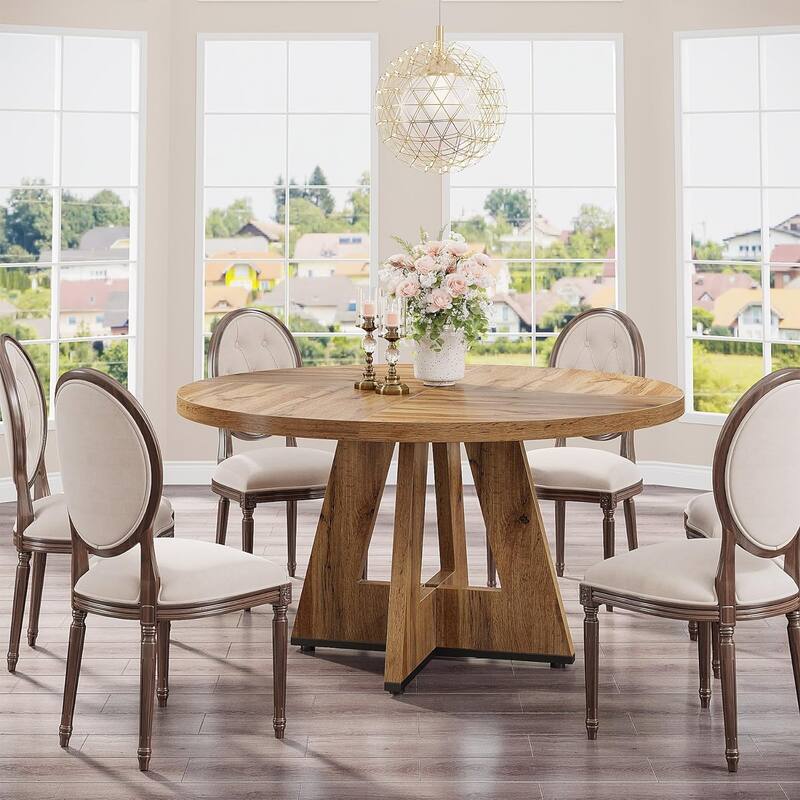 47" Round Farmhouse Dining Table - Burlywood Wood Kitchen Table for 4