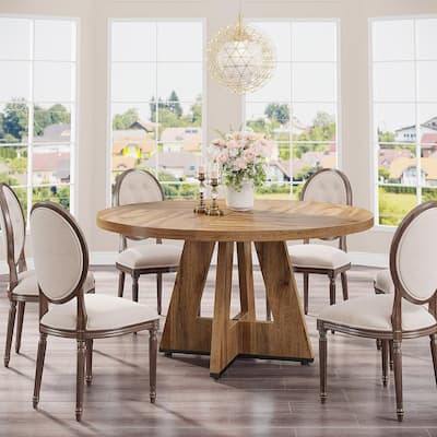 47" Round Farmhouse Dining Table - Burlywood Wood Kitchen Table for 4