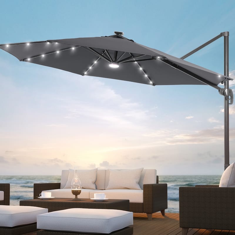 BONOSUKI LED 10FT Patio Cantilever 360 Roration Offset Umbrella - Grey