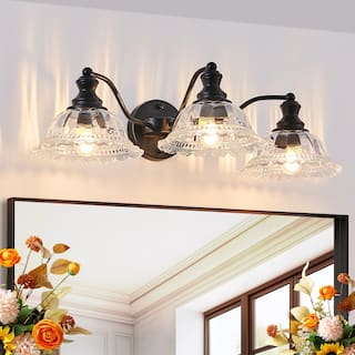 24 in. 3-Light Vintage Elegant Metal and Glass Bathroom Wall Sconce (Bulb Not Included)