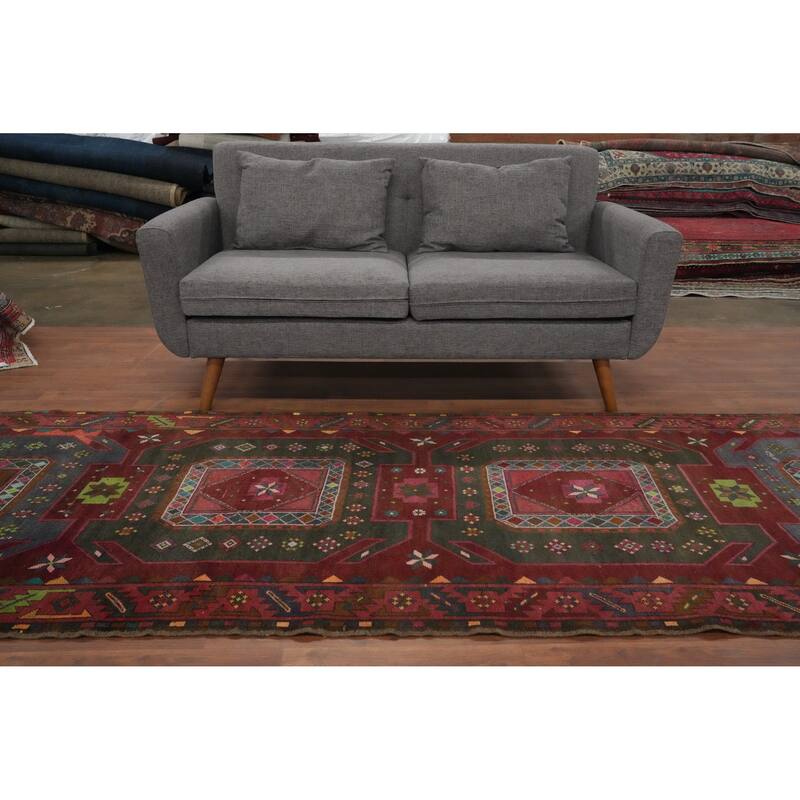 Hand Knotted Oriental 100% Wool Carpet Traditional Tribal Red Ardebil Runner Rug - 12' 11'' X 3' 8''