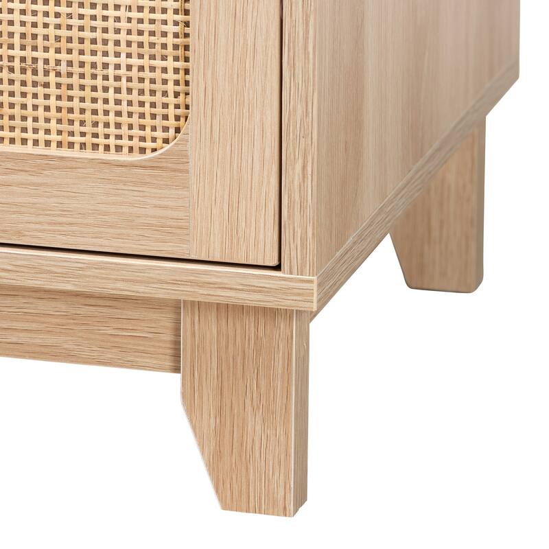 Elsbeth Japandi Oak Brown Finished Wood and Natural Rattan 3-Drawer Storage Cabinet